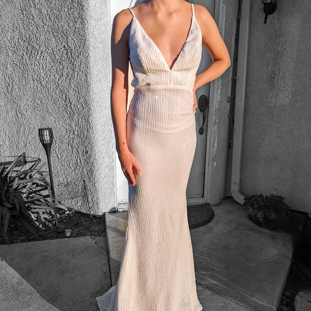 White Sequined Jilah Gown from Abyss by Abby